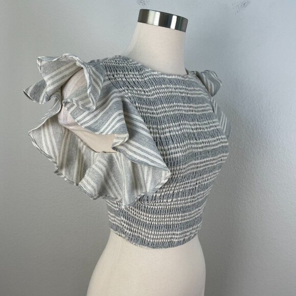 Storia Womens Medium Smocked Flutter Sleeve Crop Top Gray Sleeveless - Picture 3 of 9